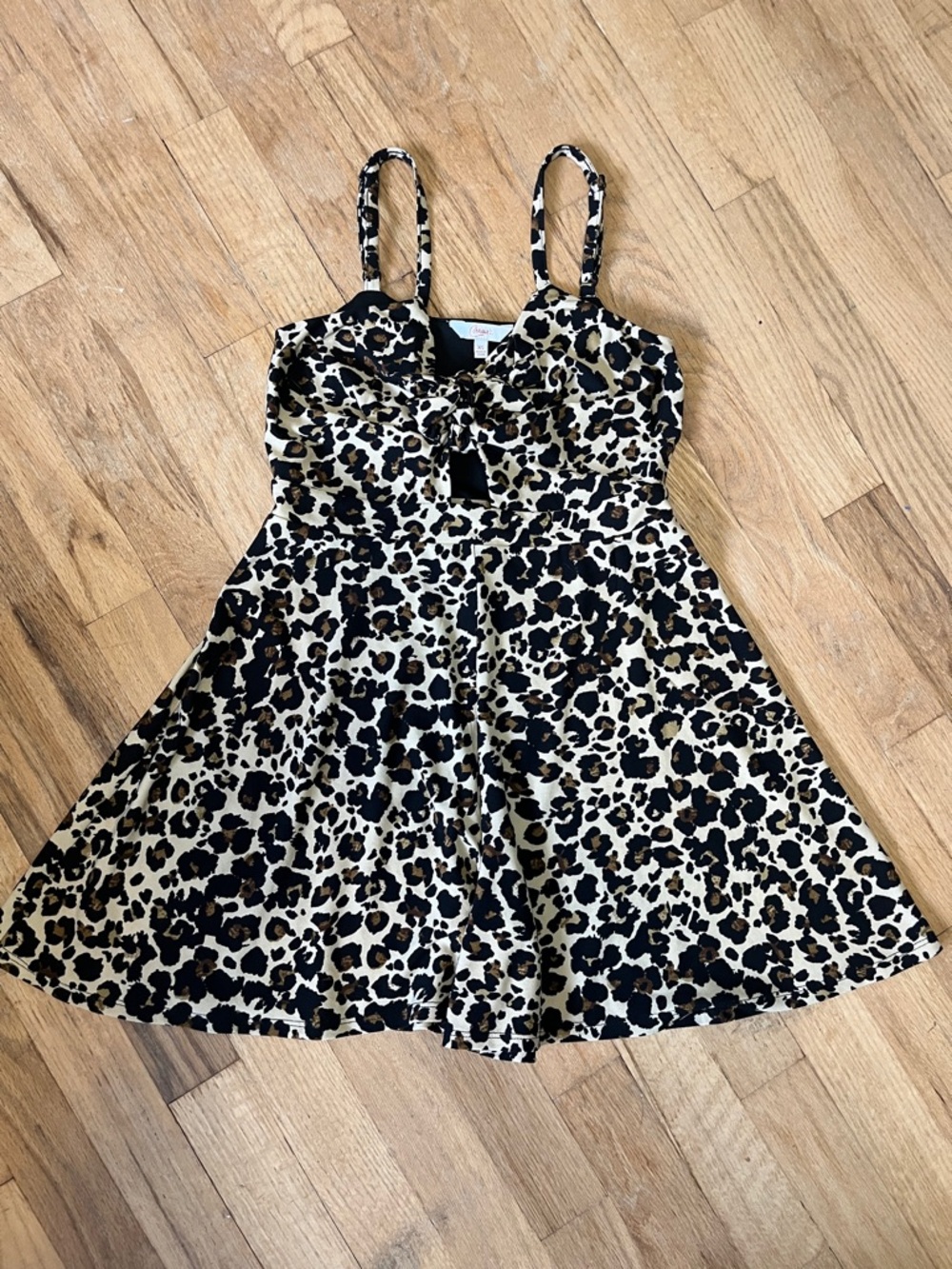 Candie's Leopard Print Tie-Front Romper in Black and Tan